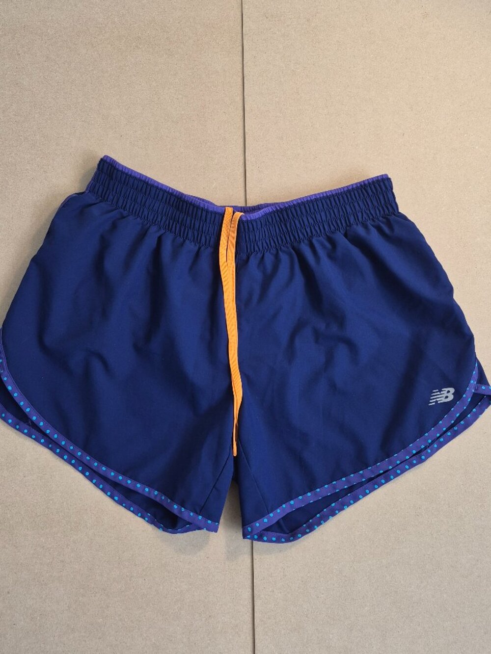 New Balance Running Shorts Womens M Navy Purple Split Hem Built In Brief